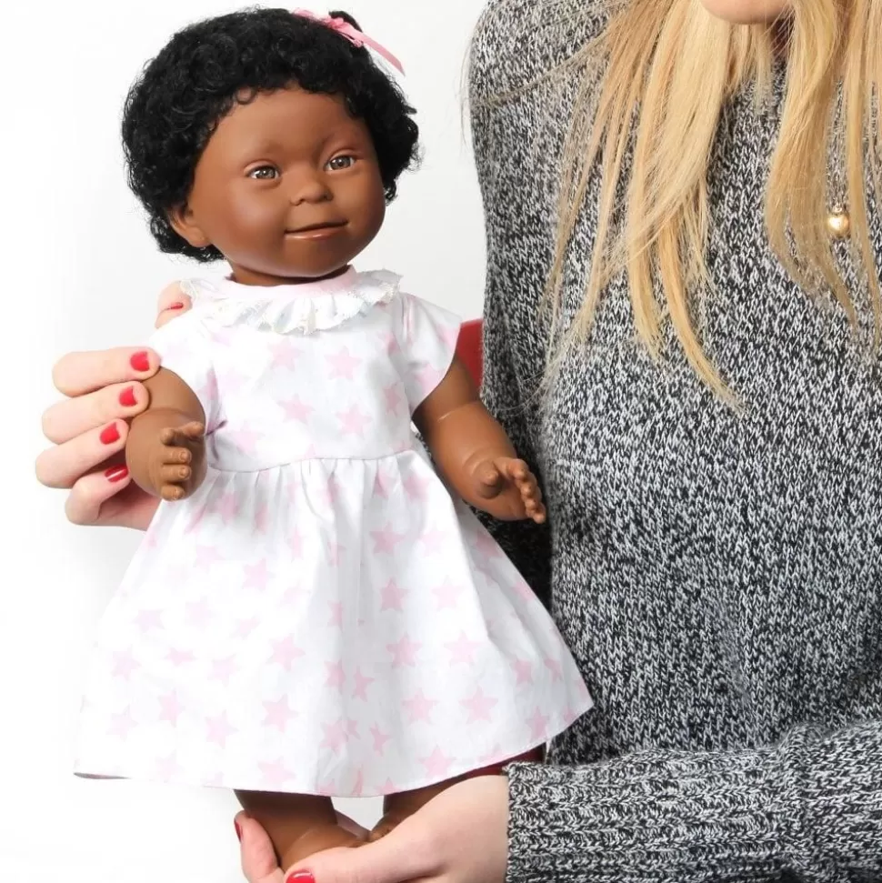 * Dukker<Dukke M. Downs Syndrom - Pige, Sort Har, 40 Cm