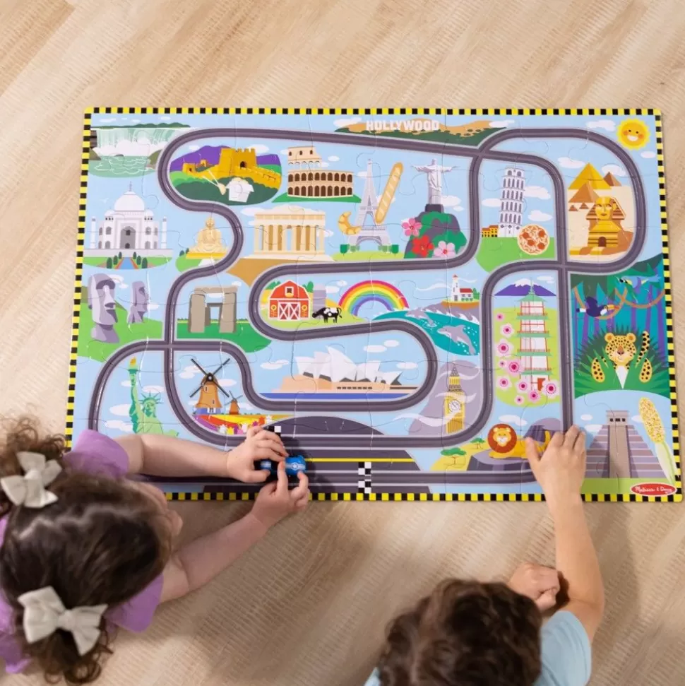 Melissa and Doug Puslespil<Puslespil M. 48 Brk - Jorden Rundt, Inkl 2 Biler